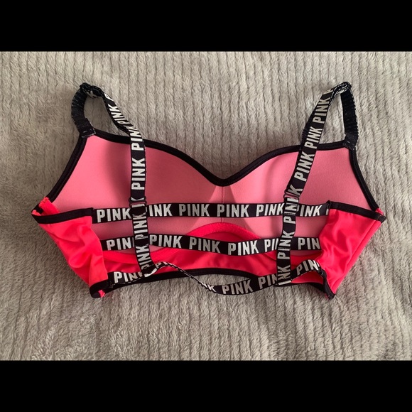 Neon Cage Back Logo Band PINK Bra - Picture 2 of 4